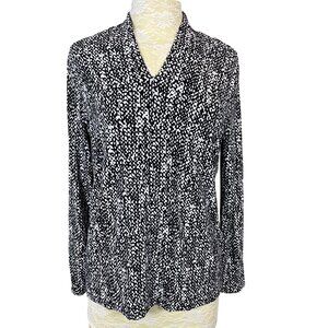 Talbots Long Sleeve Black & White Geometric Pattern Jersey Knit V-neck Top X
